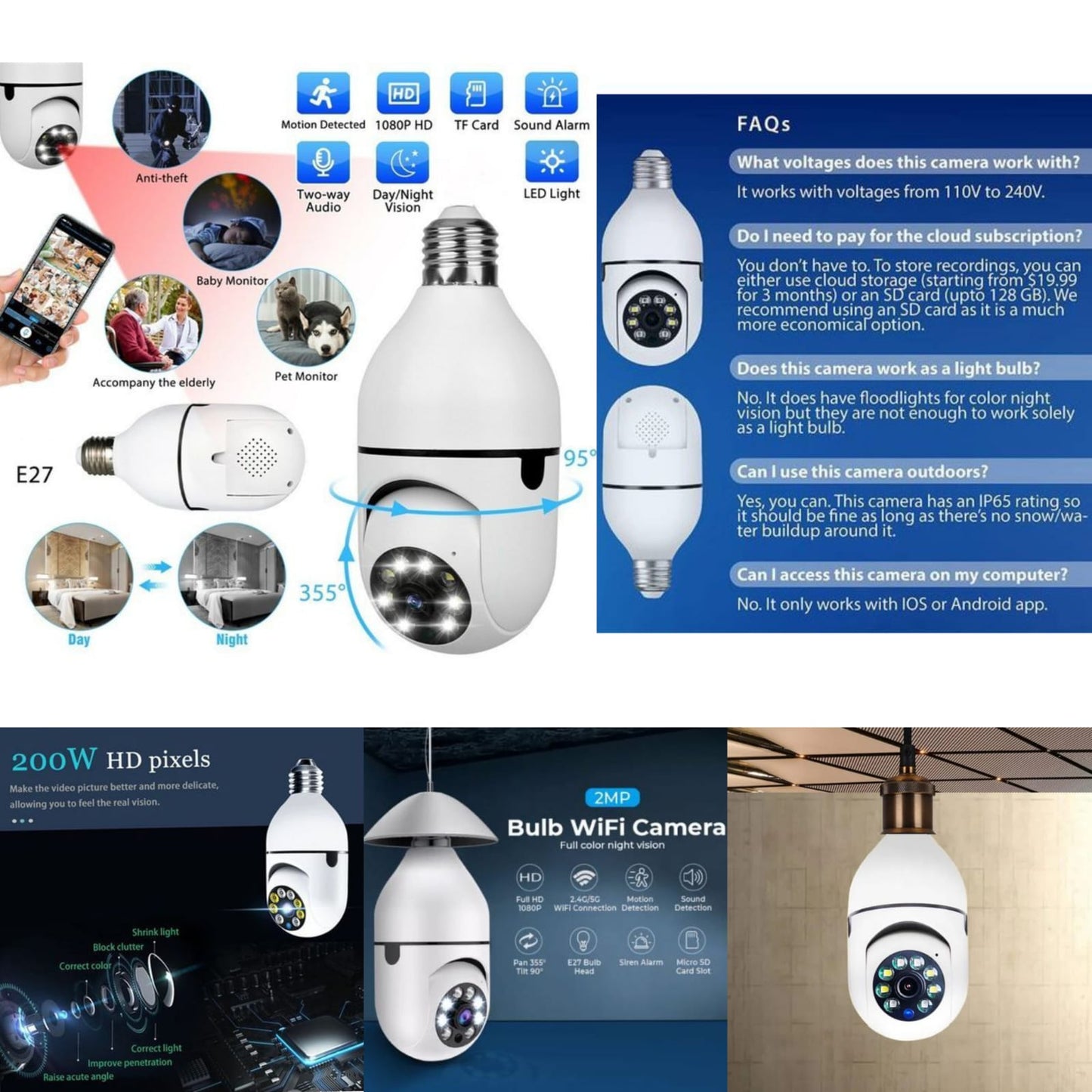 Rotating wireless WiFi nanny camera bulp