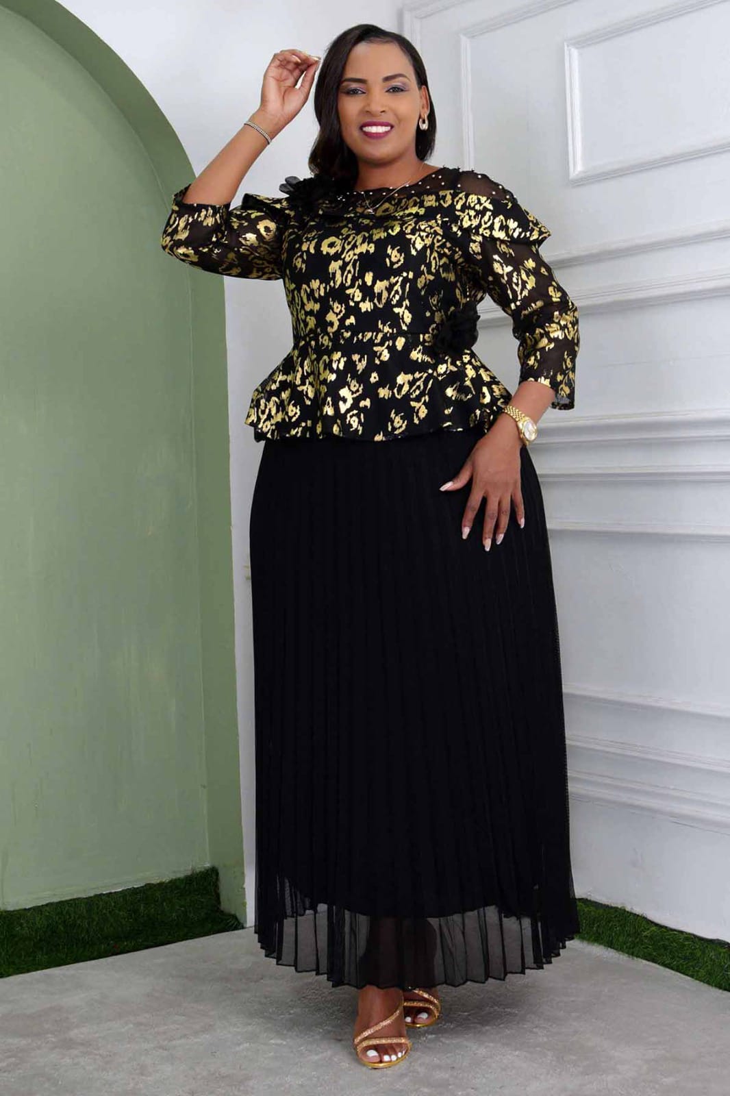 Long pleated Chiffon Dress