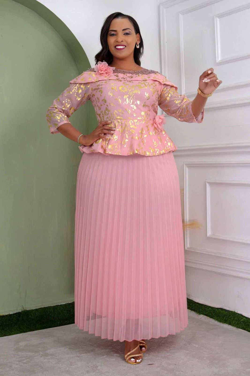 Long pleated Chiffon Dress