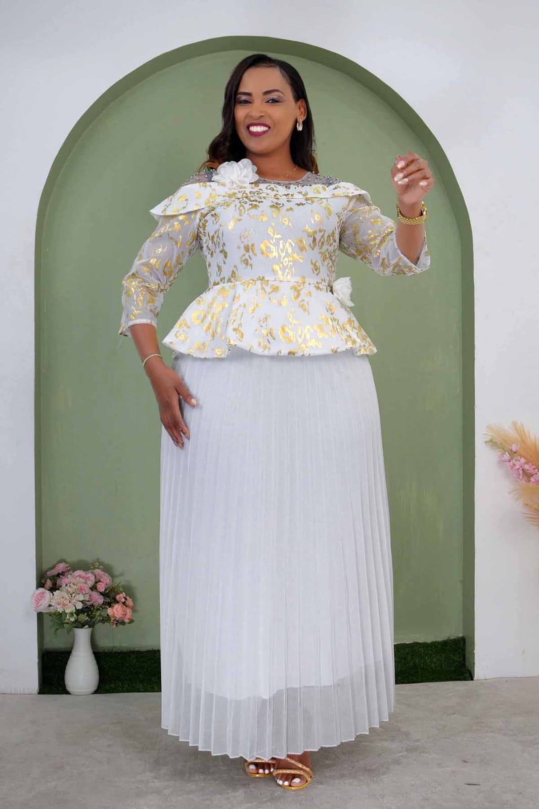 Long pleated Chiffon Dress
